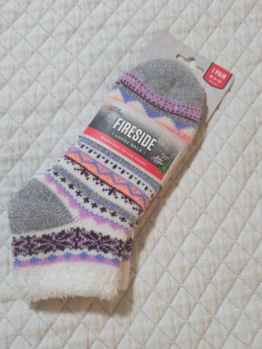 Sock - Gray with Purple & Pink Pattern, NWT